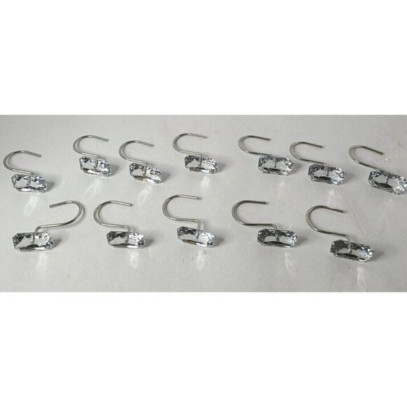 GLAM Rhinestone Shower Curtain Hooks Silver Stainless Steel Ring Set of 12 - Picture 1 of 3